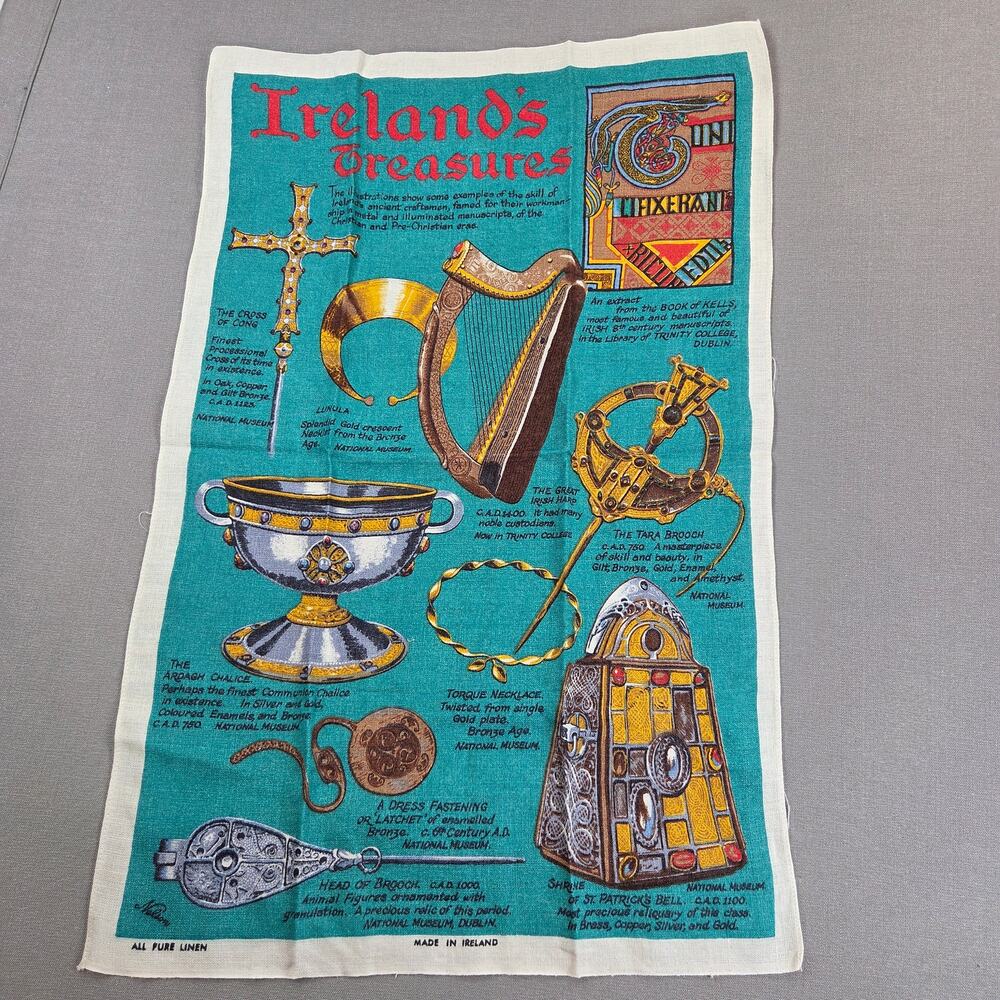 Vintage Nelson Ireland's Treasures Pure Linen Tea Towel Made In Ireland 29x19
